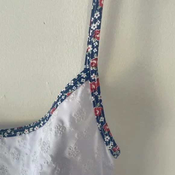 Frankie's Bikinis White One Piece with Floral Trim - Picture 4 of 7